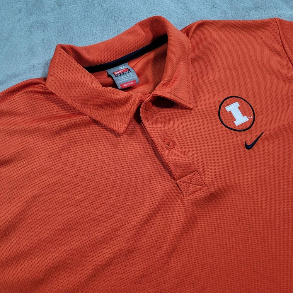 Illinois Fighting Illini Shirt Mens XL Orange NCAA Basketball Nike Fit Dry Polo